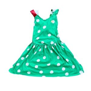 No Added Sugar girl dress size 7/8 Green Polka Dot Stripe Criss Cross Red Straps